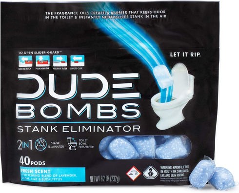 DUDE Bombs Deodorizing Toilet Freshener, Fresh Scent, 40 Pods